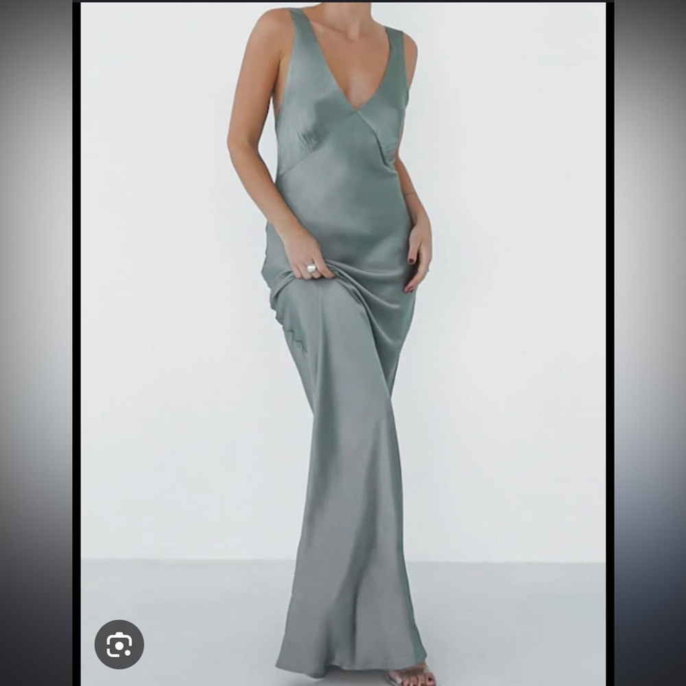 Rumored Silver Satin Maxi Dress